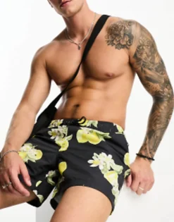 Jack & Jones Intelligence Swim Shorts In Lemon Print