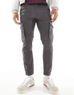 Jack & Jones Intelligence Cuffed Cargo Trouser In Grey