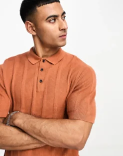 Jack & Jones Originals Knitted Polo In Amber