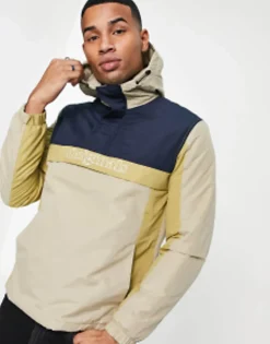 Jack & Jones Originals Overhead Colourblock Windbreaker In Beige & Grey