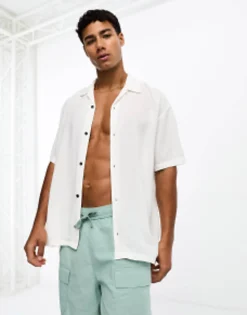 Jack & Jones Originals Viscose Revere Collar Short Sleeve Shirt In
