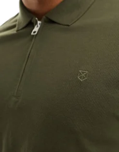 Jack & Jones Premium Half Zip Polo In Khaki