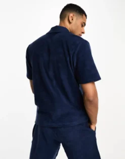 Jack & Jones Premium Towelling Polo In Navy Co-Ord