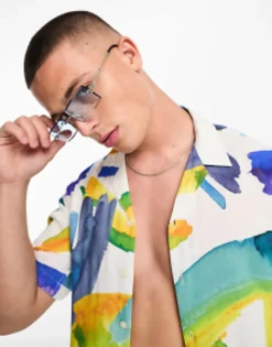 Jack & Jones Rectangle Sunglasses In Blue