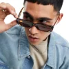 Jack & Jones Retro Rectangle Sunglasses In Leopard Print With Brown Lens