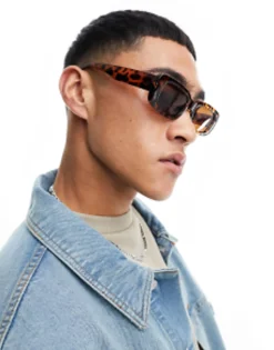 Jack & Jones Retro Rectangle Sunglasses In Leopard Print With Brown Lens