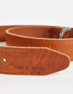 Jack & Jones Smooth Leather Belt With Logo Buckle In Brown