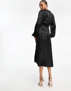 Jdy Tall Puff Sleeve Wrap Jacquard Midi Dress In Zebra