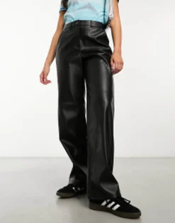 Jjxx Mary Faux Leather Straight Leg Trousers In