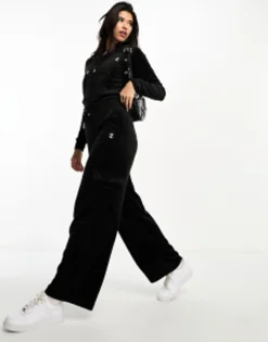 Juicy Couture Velour Straight Leg Joggers And Hoodie Co-Ord In Black