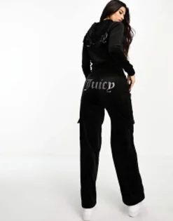 Juicy Couture Velour Straight Leg Joggers And Hoodie Co-Ord In Black