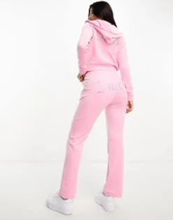 Juicy Couture Velour Straight Leg Joggers And Hoodie Co-Ord In Pink