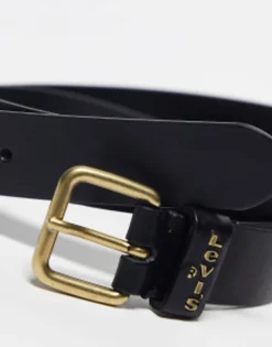 Levi'S Calypso Leather Belt In Black With Gold Buckle