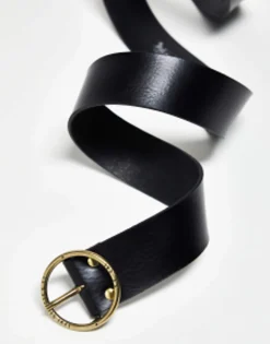 Levi'S Leather Belt In Black With Gold Circle Buckle
