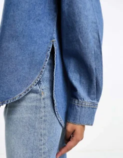 Mango Denim Collared Long Sleeve Shirt In