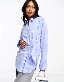 Mango Tie Front Shirt In Stripe