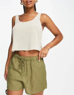 Mango Tie Up Detail Linen Shorts In