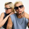 Messy Weekend Downey Square Sunglasses With Blue Lens In Transparent