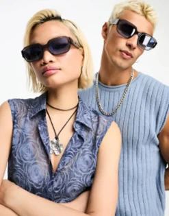 Messy Weekend Downey Square Sunglasses With Blue Lens In Transparent