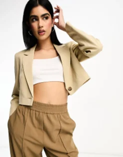 Miss Selfridge Co-Ord Cropped Blazer In Stone