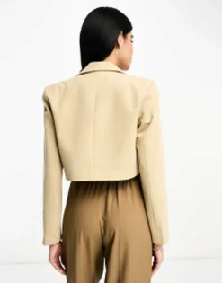 Miss Selfridge Co-Ord Cropped Blazer In Stone