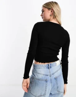 Miss Selfridge Two Pack Rib Crew Neck Top With Long Sleeve In