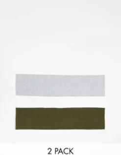 Monki 2 Pack Headbands In Grey Melange And Khaki Green