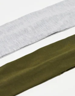 Monki 2 Pack Headbands In Grey Melange And Khaki Green