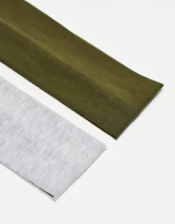 Monki 2 Pack Headbands In Grey Melange And Khaki Green