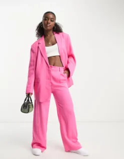 Monki Co-Ord Blazer And Tailored Trousers In Bright Pink