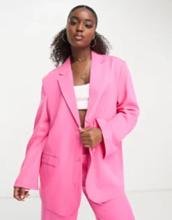 Monki Co-Ord Blazer And Tailored Trousers In Bright Pink