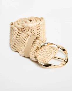 My Accessories London Curve Woven Rattan Crochet Belt In Natural