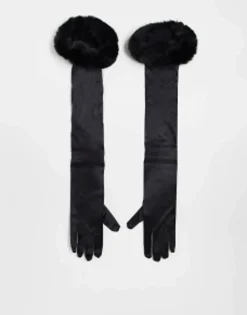 My Accessories London Curve Halloween Elbow Length Gloves In With Faux Fur