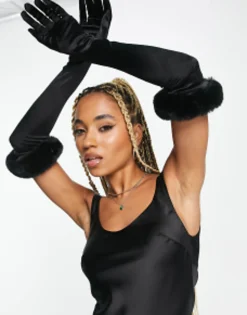 My Accessories London Halloween Elbow Length Gloves In With Faux Fur
