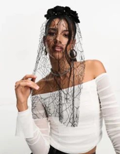 My Accessories London Halloween Floral And Spider Veil Headband In