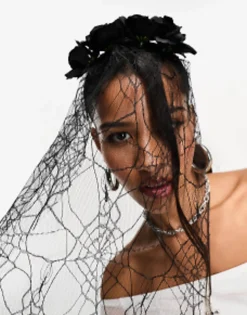 My Accessories London Halloween Floral And Spider Veil Headband In