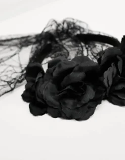 My Accessories London Halloween Floral And Spider Veil Headband In