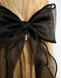 My Accessories London Organza Pearl Bow Hair Clip In