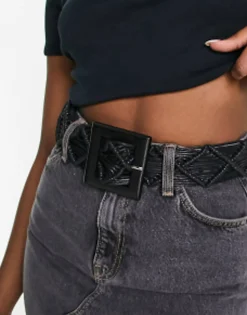 My Accessories London Woven Rattan Crochet Belt In