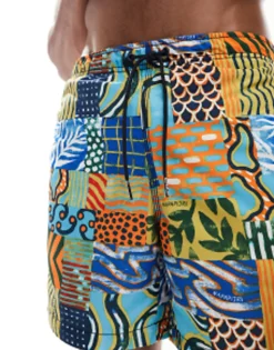 Napapijri Vail Woven Printed Swim Shorts In Patchwork Print