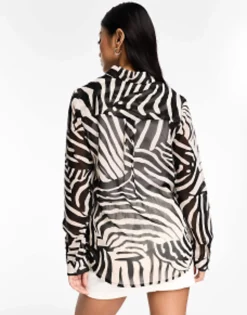 New Look Chiffon Button Through Shirt In Zebra Print