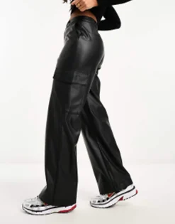New Look Faux Leather Cargo Trousers In