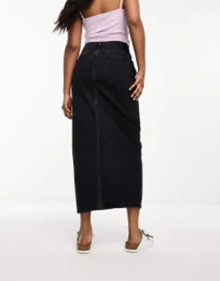 New Look Split Front Denim Maxi Skirt In Wash