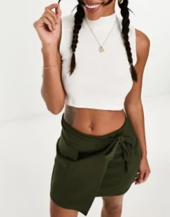 New Look Utility Wrap Skort In Khaki