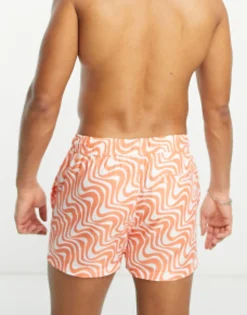 New Look Wave Print Swim Shorts In Orange