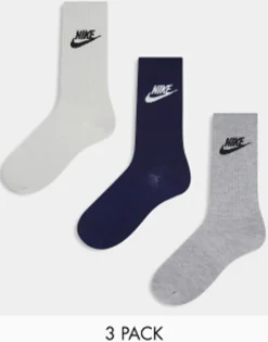 Nike Everyday Essential 3 Pack Socks In Black, White And Grey