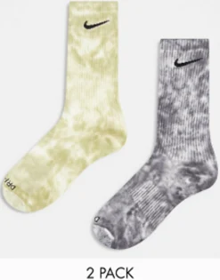 Nike Everyday Plus 2 Pack Socks In Tie Dye Grey And Khaki