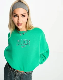 Nike Varsity Oversized Crop Sweatshirt In Stadium