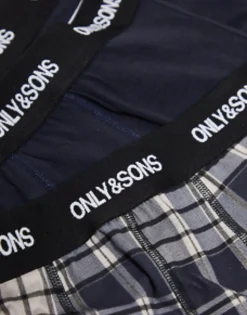 Only & Sons 3 Pack Trunks In Navy Check