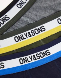 Only & Sons 3 Pack Trunks With Contrast Waistband In Multi